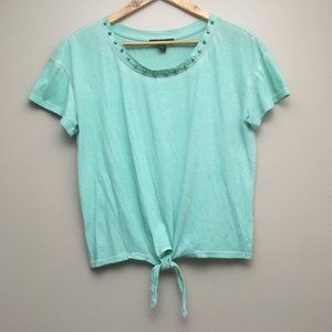 Forever 21 Pastel Green Studded Front Tie Tee